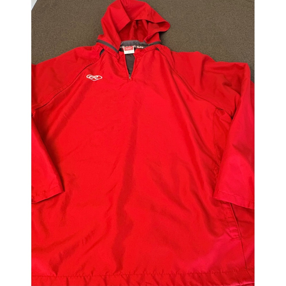 Rawlings Mens Red Quarter Zip Hooded Windbreaker Jacket XL TRITHR Pullover